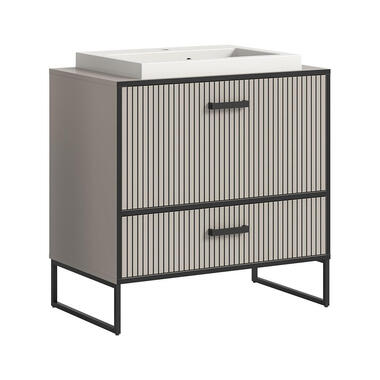 Hioshop Bagno wastafel incl wasbak 1 lade 1 klepdeur lichtgrijs- crèmekleurig