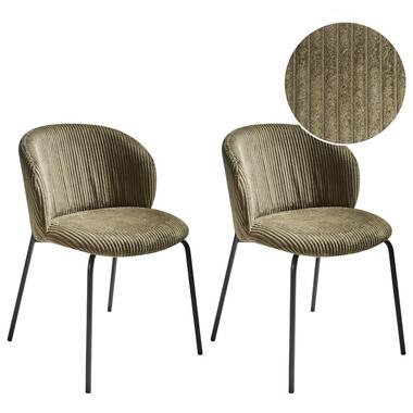 MILES - Eetkamerstoel set van 2 - Olijfgroen - Corduroy
