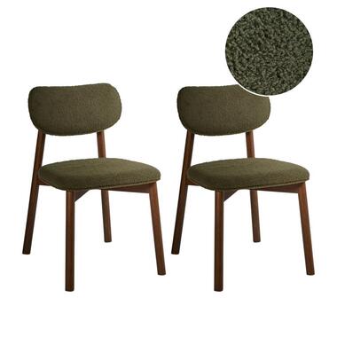 MILLS - Eetkamerstoel set van 2 - Donkerbruin/Groen - Rubberhout