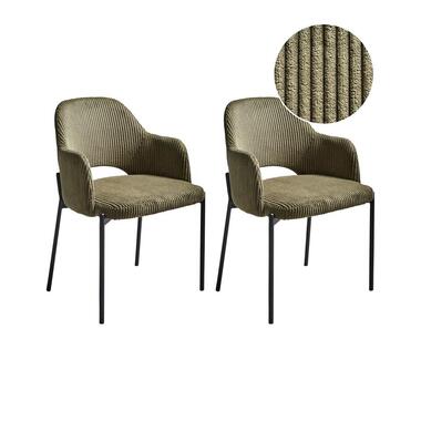 RATON - Eetkamerstoel set van 2 - Olijfgroen - Corduroy