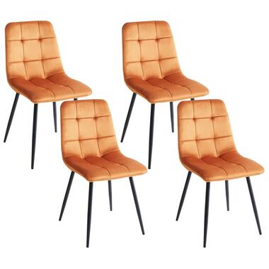 POWELL - Eetkamerstoel set van 4 - Oranje - Fluweel