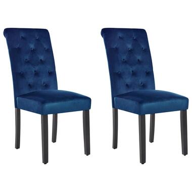 VELVA - Eetkamerstoel set van 2 - Donkerblauw - Fluweel