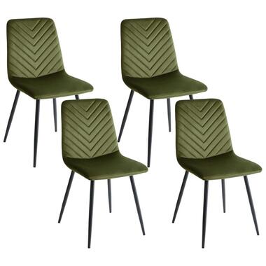 HAVRE - Eetkamerstoelen set van 4 - Olijfgroen - Fluweel