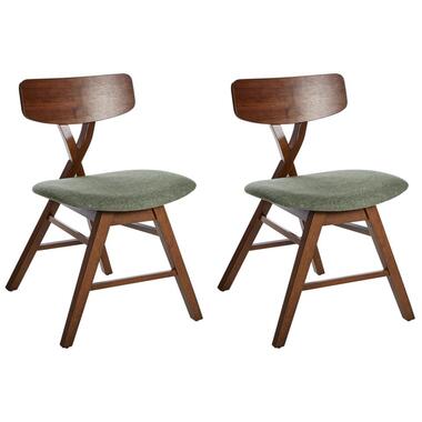 LELAND - Eetkamerstoelen set van 2 - Donkerbruin/Groen - Rubberhout