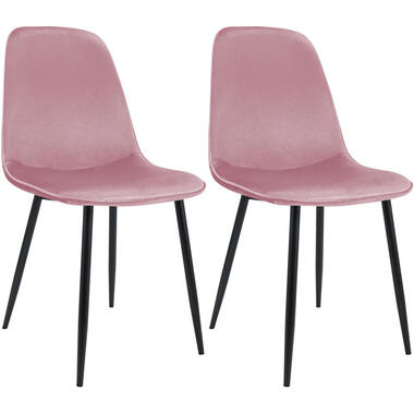 CLP Set van 2 Eetkamerstoel Maryam zwart Frame - Fluweel - roze