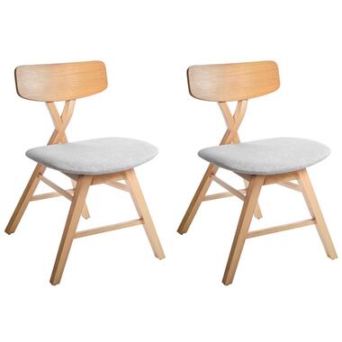 LELAND - Eetkamerstoel set van 2 - Lichtbruin/Lichtgrijs - Rubberhout