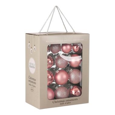 Mica Decorations Kerstballen Set - 26 Stuks - Ø7 cm - Glas - Roze