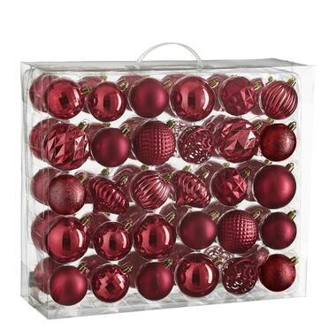 Mica Decorations Kerstballen Set - 60 Stuks - Donkerrood