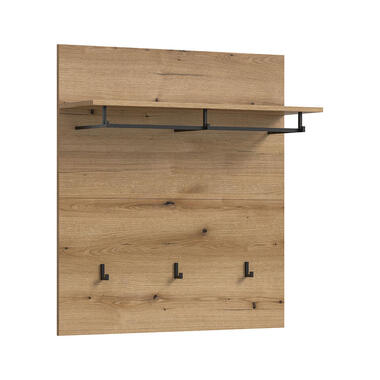 Hioshop Scout kapstok 3 haken 1 kledingstang 1 plank eik decor