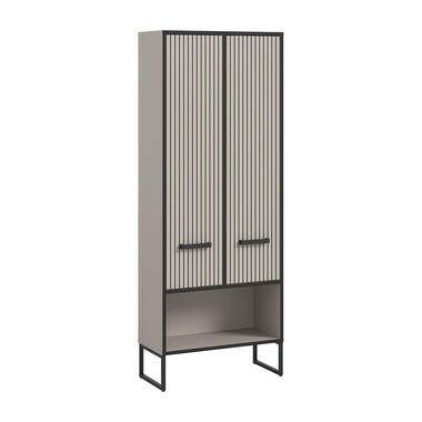 Hioshop Bagno kolomkast 2 deuren lichtgrijs- crèmekleurig