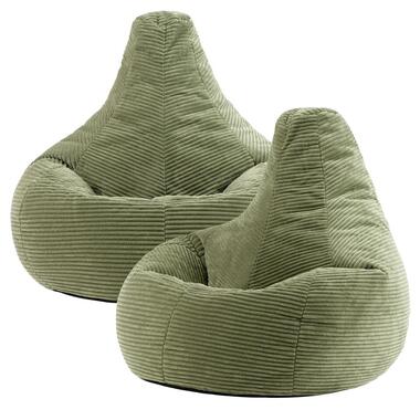 Set van 2 icon Zitzak Dalton - Corduroy Zitzak Volwassenen - Saliegroen