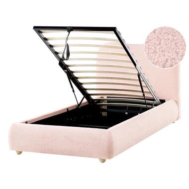 BLAGNAC - Bed met opbergruimte - Roze - 90 x 200 cm - Bouclé