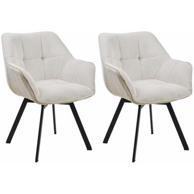 CLP Set van 2 Eetkamerstoel Jordi zwart Frame - Ribstof - creme