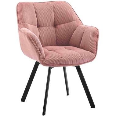 CLP Eetkamerstoel Jordi zwart Frame - Ribstof - roze