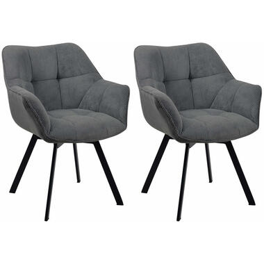 CLP Set van 2 Eetkamerstoel Jordi zwart Frame - Ribstof - donkergrijs
