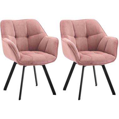 CLP Set van 2 Eetkamerstoel Jordi zwart Frame - Ribstof - roze