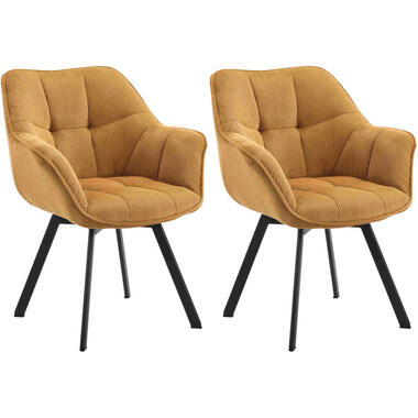 CLP Set van 2 Eetkamerstoel Jordi zwart Frame - Ribstof - oranje