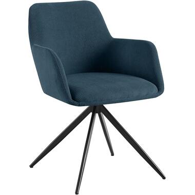 CLP Eetkamerstoel Olema zwart Frame - Ribstof - blauw