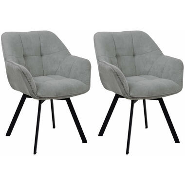 CLP Set van 2 Eetkamerstoel Jordi zwart Frame - Ribstof - grijs
