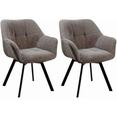 CLP Set van 2 Eetkamerstoel Jordi zwart Frame - Ribstof - bruin