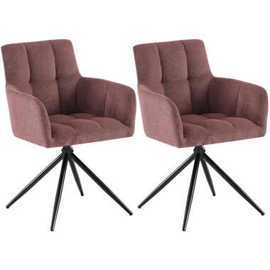 CLP Set van 2 Eetkamerstoel Jonah zwart Frame - Stof - robijnrood