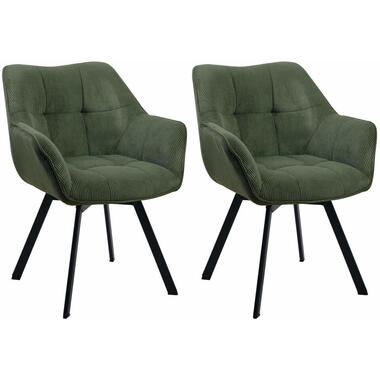 CLP Set van 2 Eetkamerstoel Jordi zwart Frame - Ribstof - groen