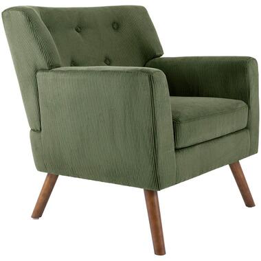CLP Fauteuil Kioni bruin Frame - Ribstof - groen