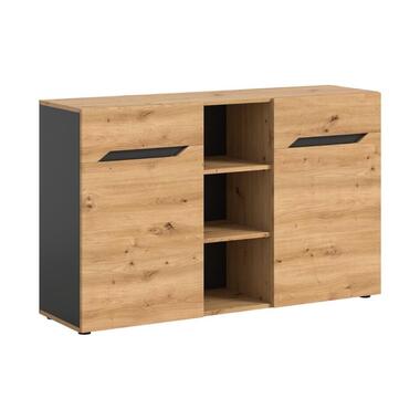 Hioshop Caserta dressoir 2 deuren- 3 planken eiken decor- grijs