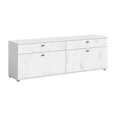 Hioshop Stone TV-meubel 2 vouwdeuren- 2 lades marmer decor wit