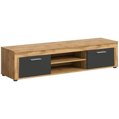 Hioshop Jam TV-meubel 2 vouwdeuren- 2 planken grijs- eiken decor