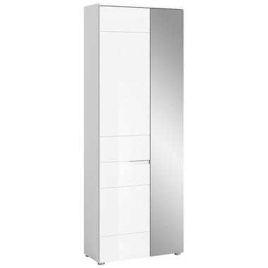 Hioshop Solero kledingkast 1 deur- 1 spiegeldeur wit hoogglans- wit