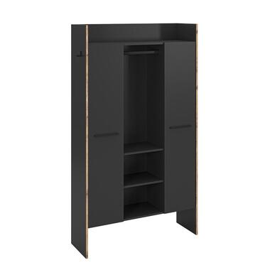 Hioshop Bueno kledingkast 2 deuren- 1 lade- 3 planken en 2 haken donkergrijs