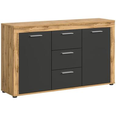Hioshop Jam dressoir 2 deuren- 3 lades grijs- eiken decor