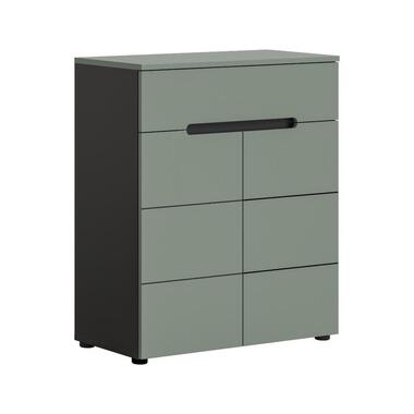 Hioshop Canu schoenenkast 2 deuren- 1 lade stofgroen- donkergrijs