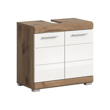 Hioshop Wave wastafel 2 deuren wit hoogglans- eiken decor