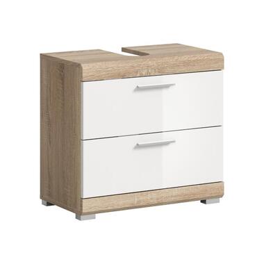 Hioshop Lambada wastafel 2 deuren- 2 lades- 2 planken wit hoogglans- eiken