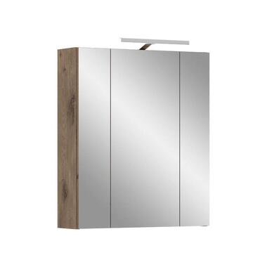 Hioshop Ice spiegelkast inclusief verlichting 3 spiegeldeuren zwart mat- eiken