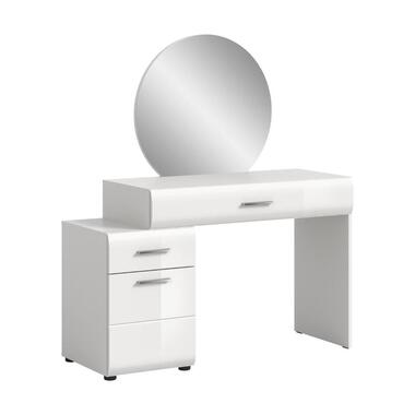 Hioshop Ice kaptafel inclusief spiegel 1 deur- 2 lades wit hoogglans- wit
