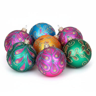 Krebs Luxe kerstballen - 8x st - gekleurd - D7 cm - glas
