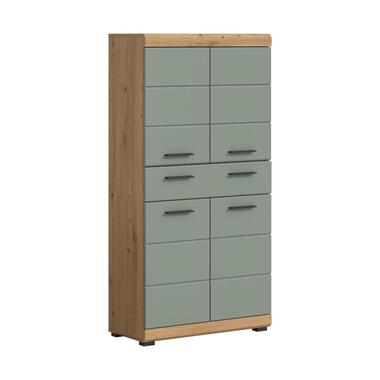 Hioshop Scout kolomkast 4 deuren- 1 lade salvie decor- eiken decor