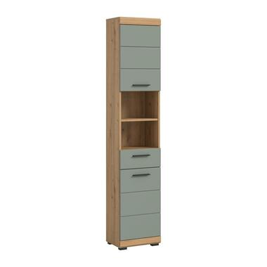 Hioshop Scout kolomkast 2 deuren- 1 lade- 2 planken salvie decor- eiken decor