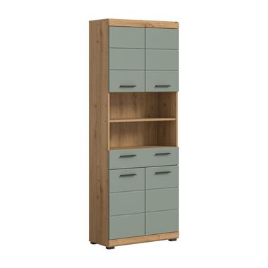 Hioshop Scout kolomkast 4 deuren- 1 lade- 2 planken salvie decor- eiken decor