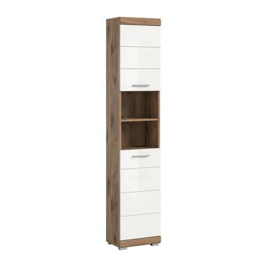 Hioshop Wave kolomkast 2 deuren- 2 planken wit hoogglans- eiken decor