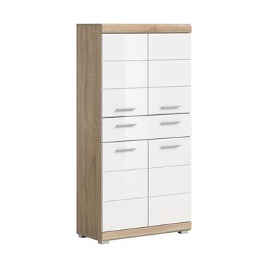 Hioshop Lambada kolomkast 4 deuren- 1 lade wit hoogglans- eiken decor