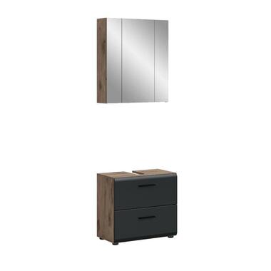 Hioshop Ice badkamer I9 zwart mat- eiken decor
