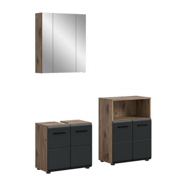 Hioshop Ice badkamer I12 zwart mat- eiken decor