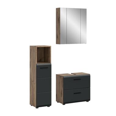 Hioshop Ice badkamer I23 zwart mat- eiken decor