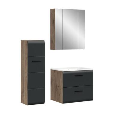 Hioshop Ice badkamer I8 zwart mat- eiken decor