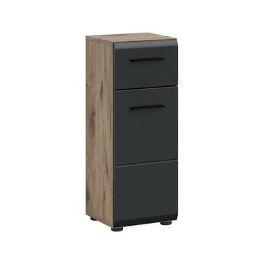 Hioshop Ice badkamerkast 1 deur- 1 lade zwart mat- eiken decor