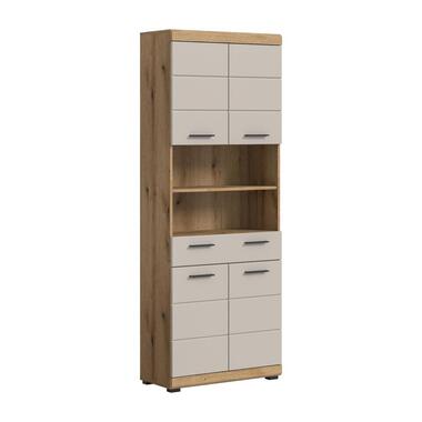 Hioshop Scout kolomkast 4 deuren- 1 lade- 2 planken kasjmier decor mat- eiken
